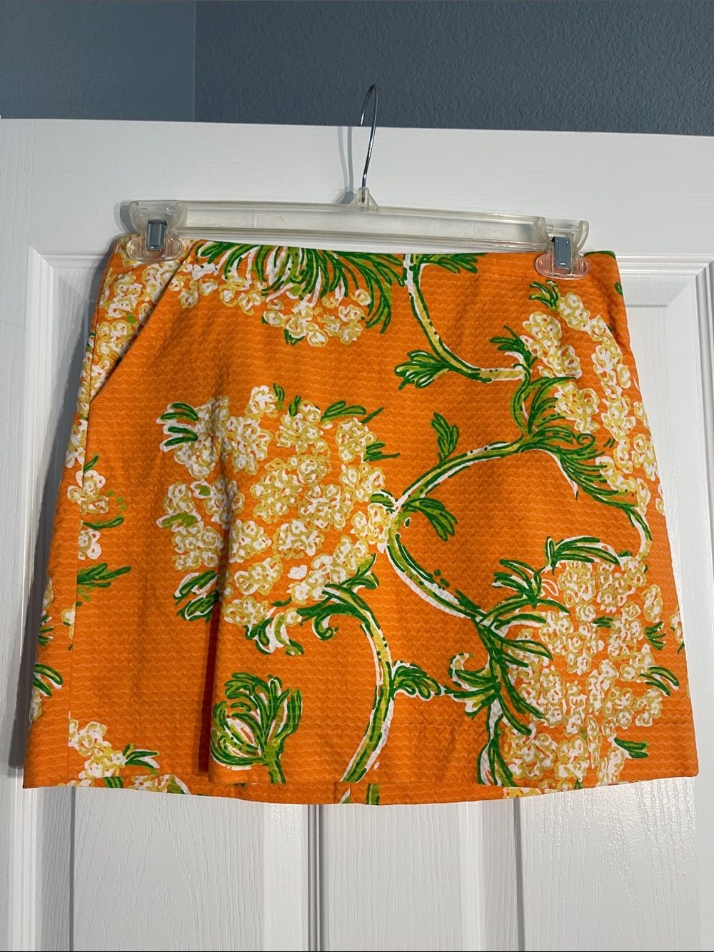 Lilly Pulitzer Orange Floral A-Line Skort with Green Accents